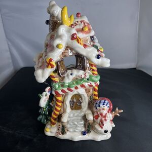 2003 Cobblestone Village by Popular Snowman Candle Holder / Tea Light 12'